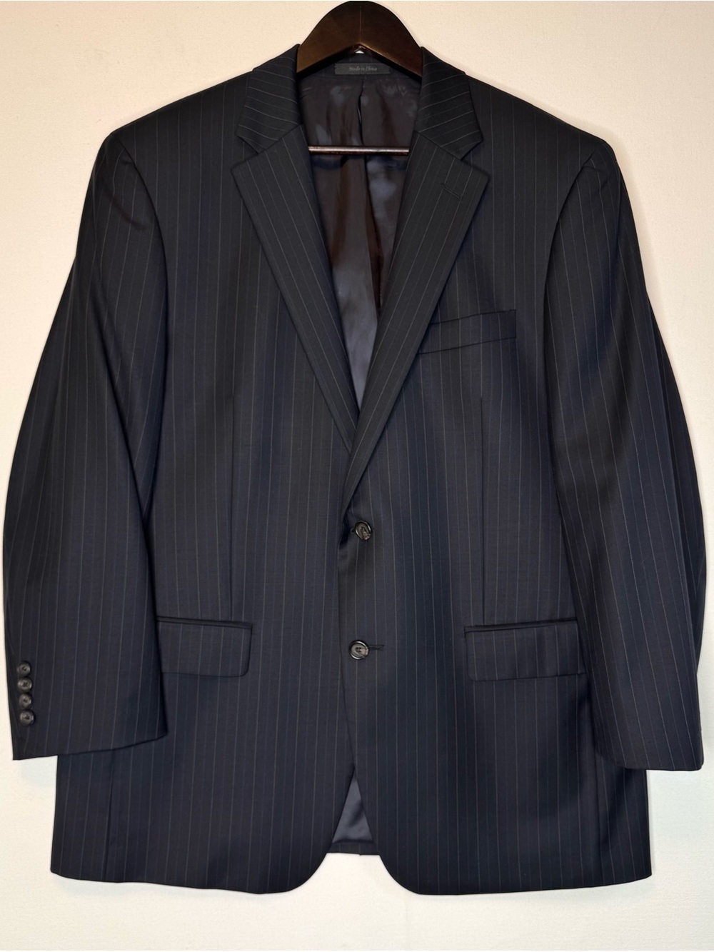 Lauren Ralph Lauren Mens Black Pinstripe Wool Blend Blazer Sport Coat in Size 42